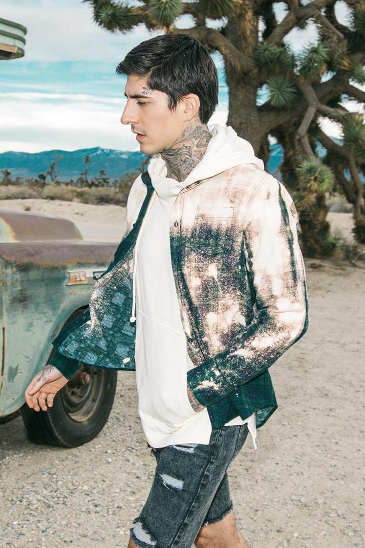 Boohoo Long Sleeve Bleach Flannel Shirt Green