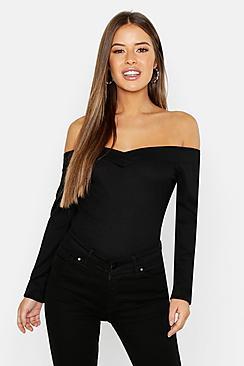 Boohoo Petite Rib Sweetheart Neck Basic Top