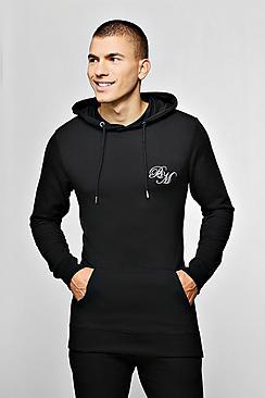 Boohoo Long Line Muscle Fit Bm Logo Hoodie
