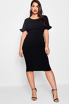 Boohoo Plus Mel Crepe Ruffle Tailored Midi Dress