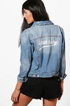 Boohoo Reese Embroidered Slogan Back Western Denim Jacket