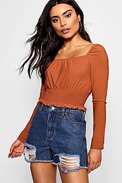 Boohoo Shirred Puff Sleeve Top