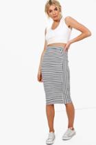 Boohoo Yasmin Monochrome Stripe Midi Skirt Multi