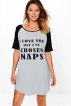 Boohoo Amy I Love You But Slogan Raglan Night Tee Grey