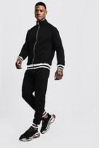 Boohoo Hooded Fleece Tracksuit With Contrast Rib