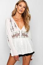 Boohoo Embroidered Button Through Top