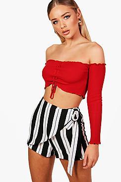 Boohoo Sadie Wrap Over Striped Skort