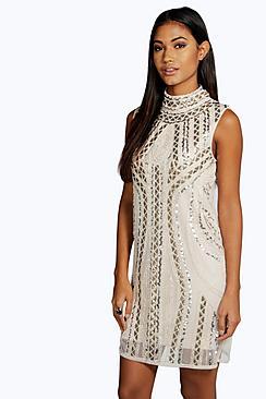 Boohoo Rosie High Neck Embellished Bodycon Dress