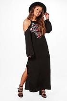 Boohoo Petite Anna Embroidered Cold Shoulder Maxi Dress