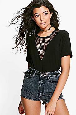 Boohoo Caitlan Mesh Plunge Oversized T-shirt