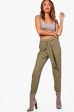 Boohoo Tie Waist Tapered Trouser
