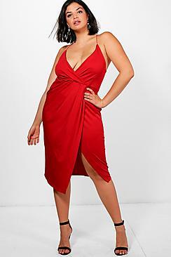 Boohoo Plus Dianne Strappy Wrap Over Midi Dress