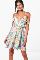 Boohoo Becky Oriental Cold Shoulder Skater Dress Multi