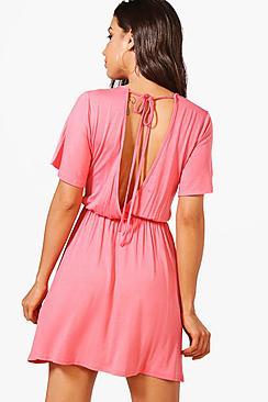 Boohoo Natasha Wrap Printed Tie Back Skater Dress