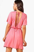 Boohoo Natasha Wrap Printed Tie Back Skater Dress