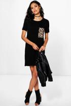 Boohoo Natasha Animal Print Pocket T-shirt Dress Black
