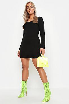 Boohoo Plus Ribbed Long Sleeve Bodycon Dress