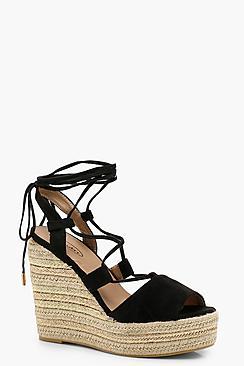 Boohoo Paige Tie Up Espadrille Wedges
