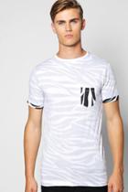 Boohoo Pocket Print Tee With Turn Up Sleeve White