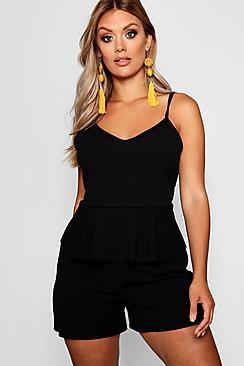 Boohoo Plus Strappy Peplum Playsuit