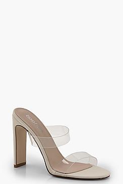 Boohoo Double Clear Band Mule Heels