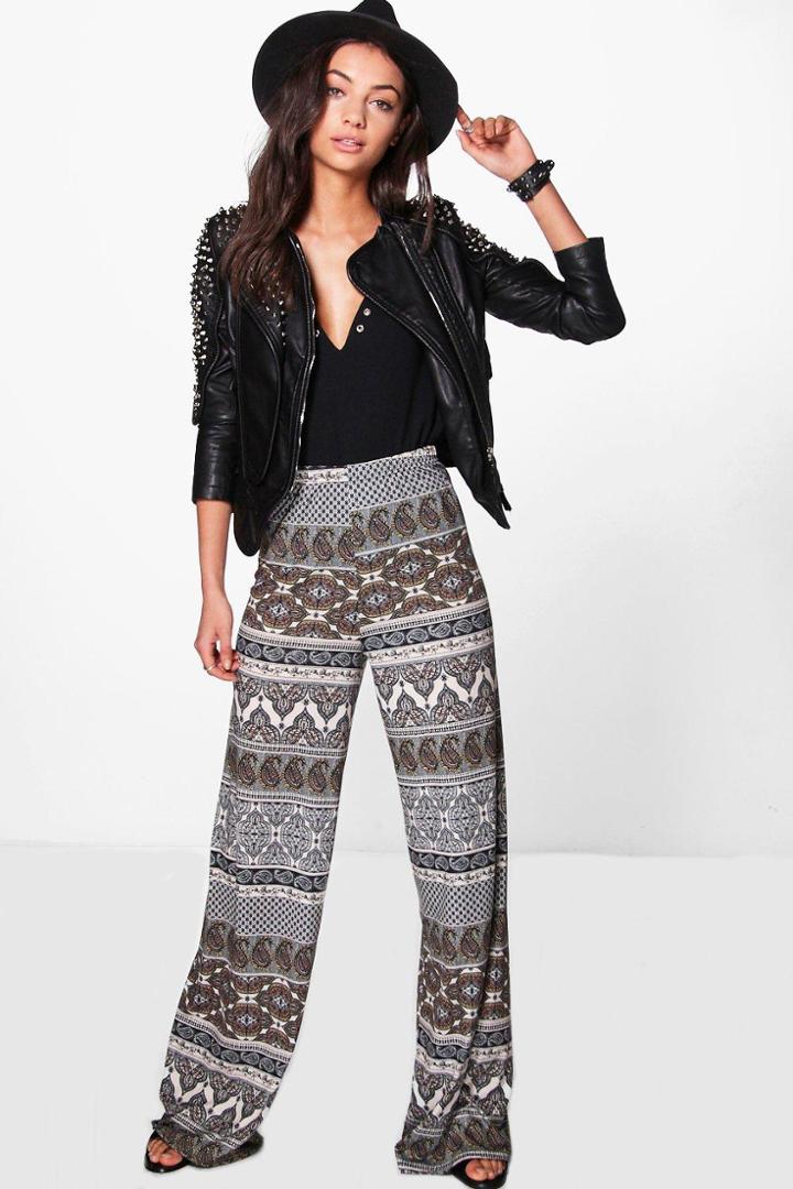 Boohoo Tall Preya Printed Wide Leg Trousers Multi