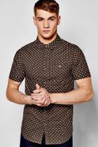 Boohoo Short Sleeve Polka Dot Print Shirt Khaki