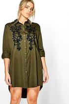 Boohoo Plus Abigail Embroidered Front Shirt Dress
