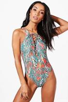 Boohoo Melbourne Marble Lace Up Swimsuit