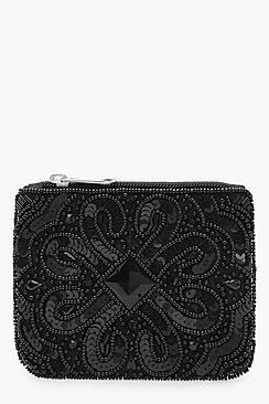 Boohoo Ruby Embellished Beaded Zip Coin Purse