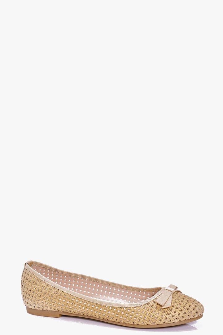 Boohoo Lois Woven Bow Trim Ballet Tan