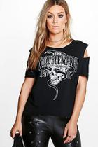 Boohoo Plus Fiona Band Print Cold Shoulder Tee