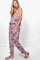 Boohoo Grace Printed Woven Cami + Trouser Co-ord Set Red