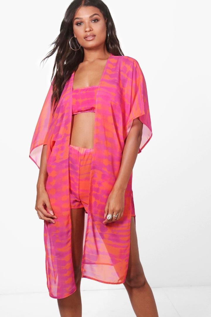 Boohoo Poppy Tie Dye Three Piece Beach Co-ord Pink
