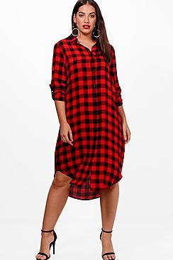 Boohoo Plus Maddie Checked Shirt Dress