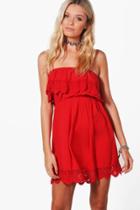 Boohoo Lilly Crochet Trim Sundress Red