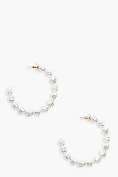 Boohoo Hammered Pearl Hoop Earrings