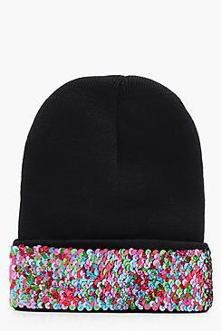 Boohoo Olivia Multi Sequin Bold Boyfriend Beanie
