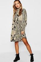 Boohoo Shirred Snake Print Skater Dress