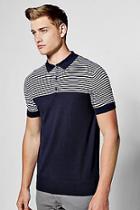 Boohoo Short Sleeve Knitted Polo With Contrast Stripe Yoke