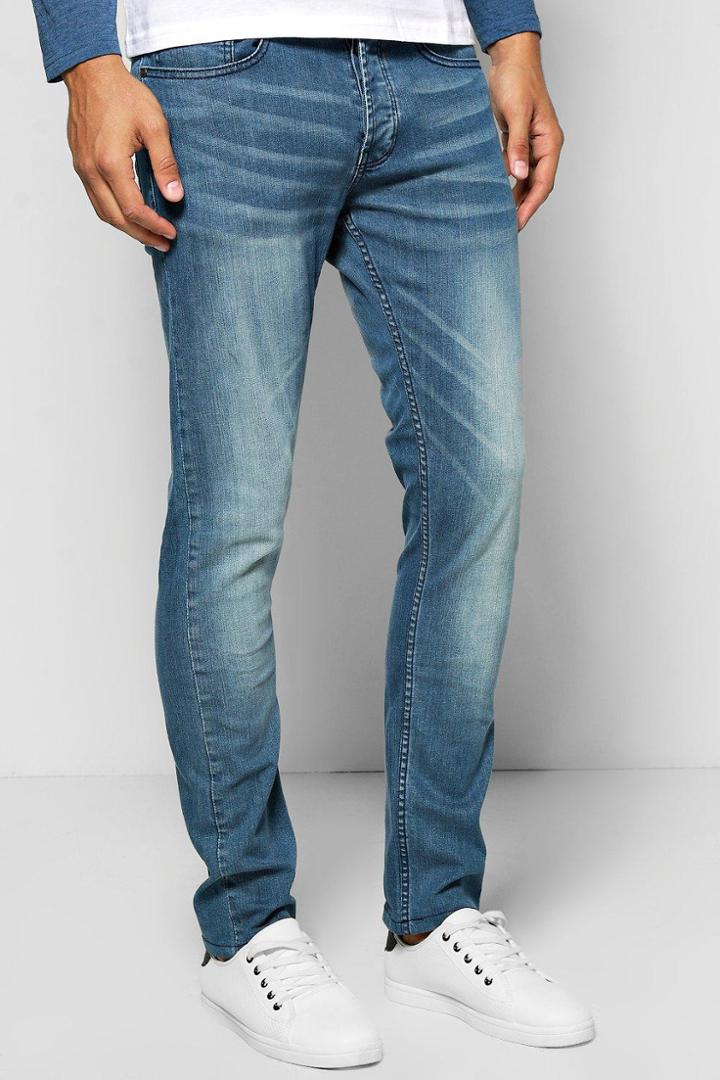 Boohoo Slim Fit Light Blue Sandblasted Jeans Blue