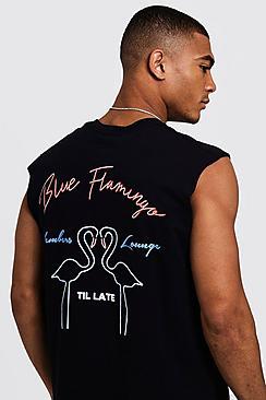 Boohoo Neon Blue Flamingo Print Tank