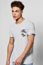 Boohoo Palm Print T Shirt Pocket And Sleeve Turn Up Grey