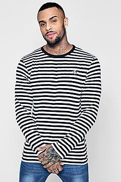Boohoo Long Sleeve Stripe T-shirt With Blue Bird Embroidery