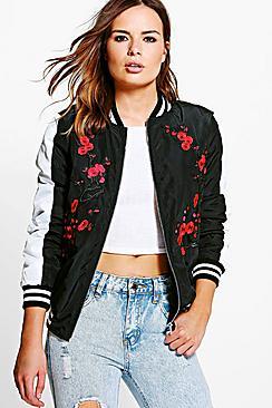 Boohoo Sophie Embroidered Bomber Jacket