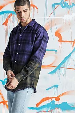 Boohoo Quavo Oversized Dip Dye Check Shirt