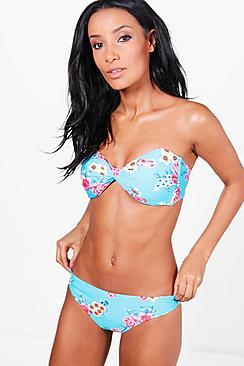 Boohoo Maddie Floral Twisted Bandeau Bikini