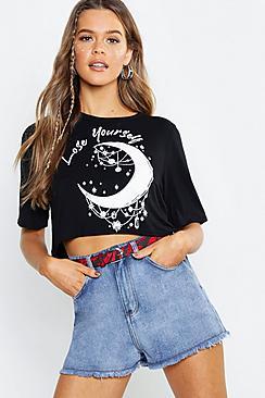 Boohoo Moon Printed Oversize Crop Top