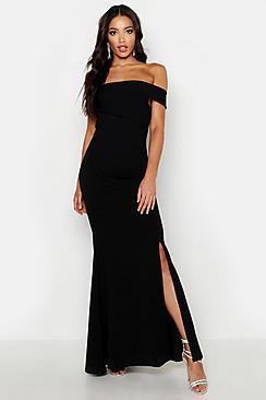 Boohoo Bardot Extreme Split Maxi Dress