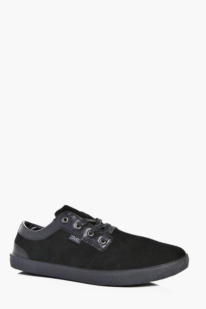 Boohoo Suede And Pu Panelled Lace Up Plimsoll Black